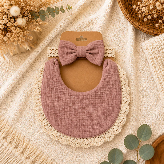 Handmade Floral Baby Bib & Bow Set