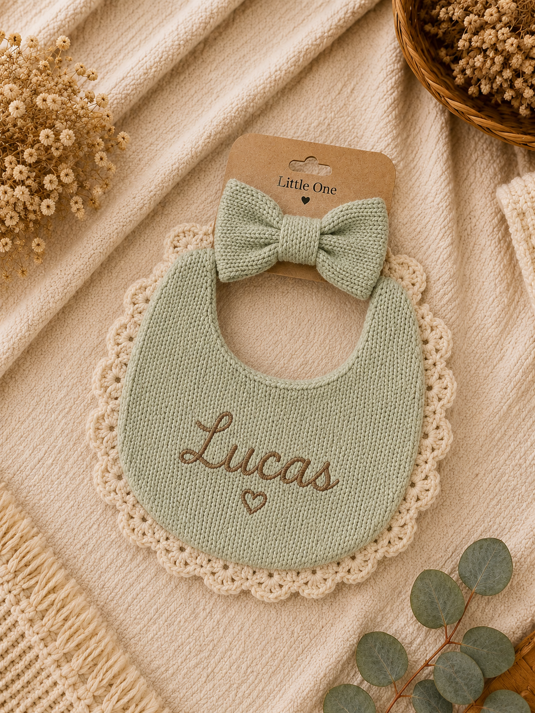 Handmade Floral Baby Bib & Bow Set