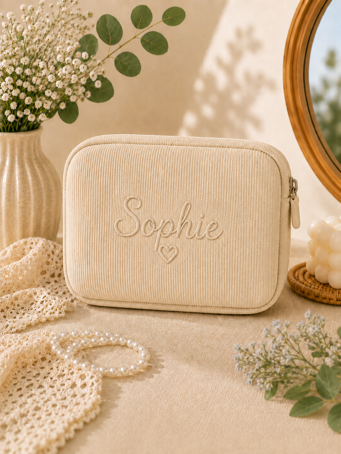 Hand Embroidered Floral Baby Name Bag