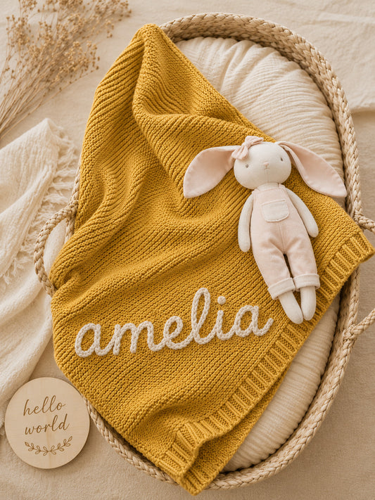 Personalized Handmade Knit Baby Blanket