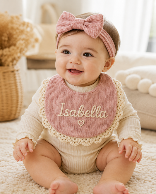 Handmade Floral Baby Bib & Bow Set