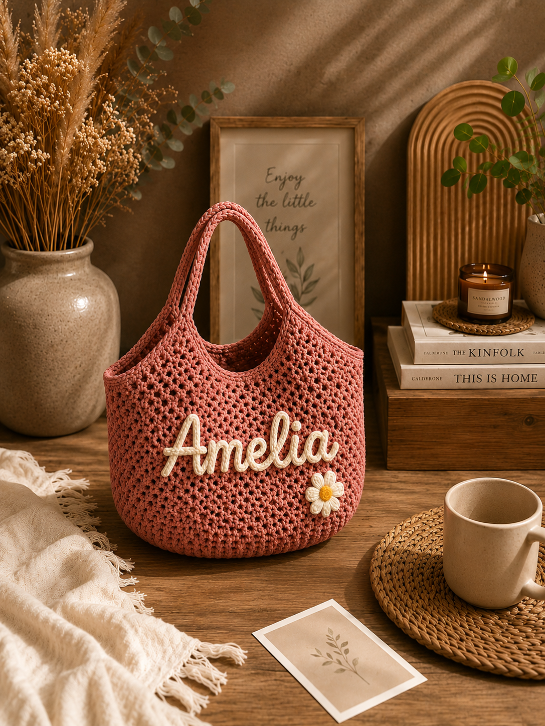 Personalized Handmade Crochet Kids Tote Bag