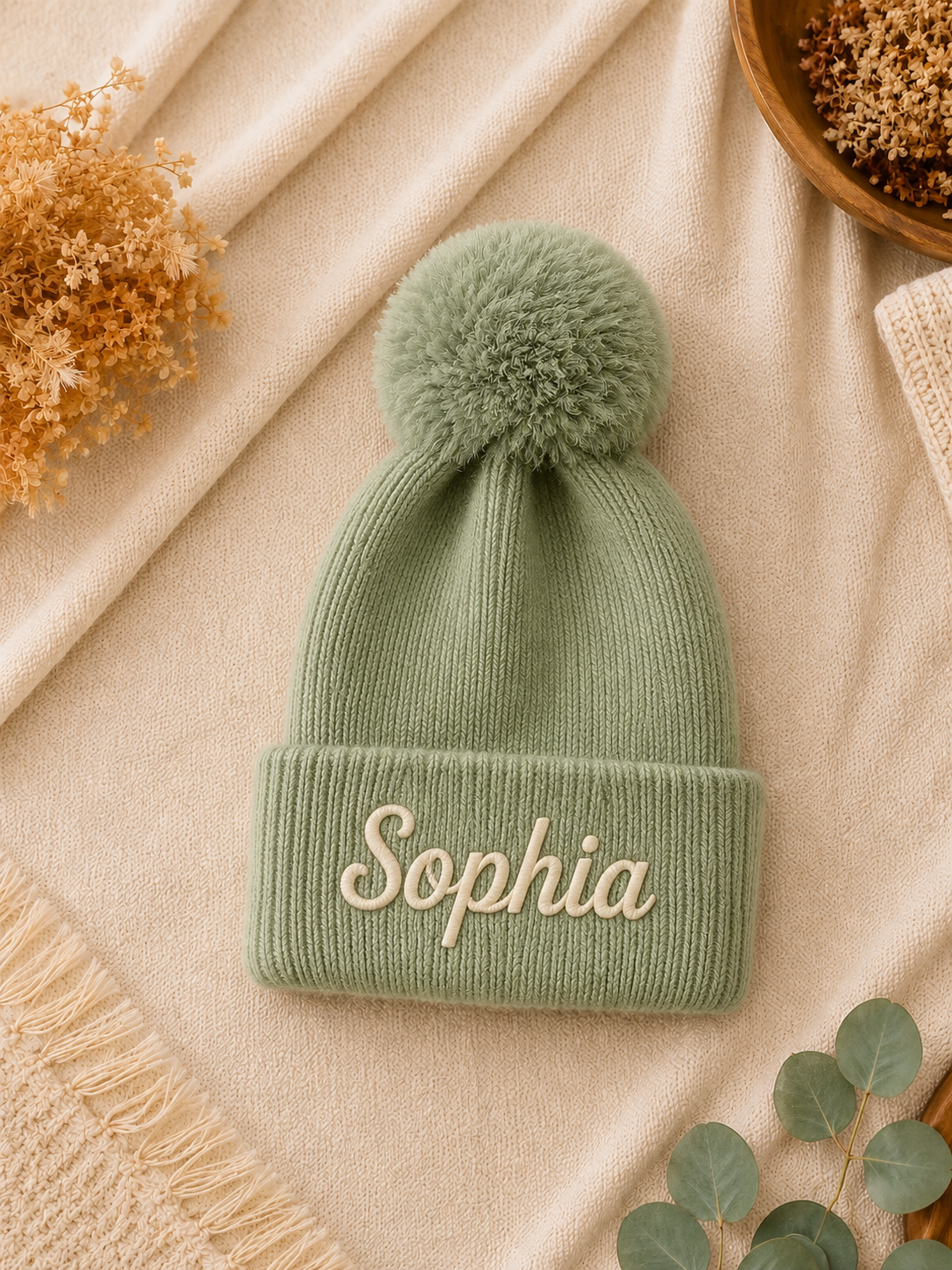 Personalized Pom Pom Baby Beanie