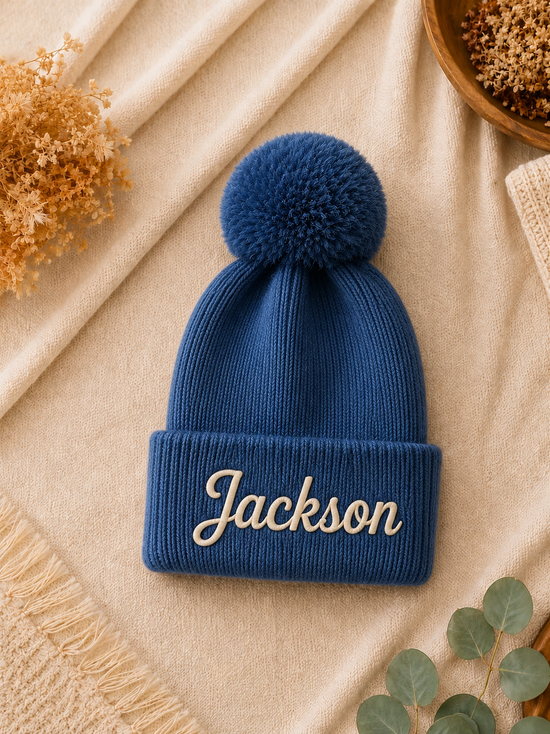 Personalized Pom Pom Baby Beanie