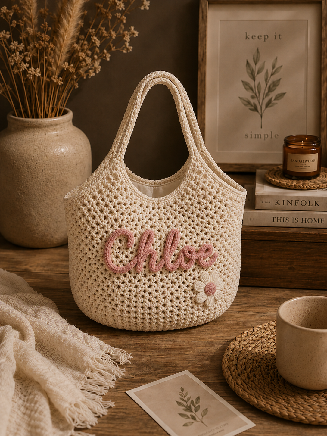 Personalized Handmade Crochet Kids Tote Bag