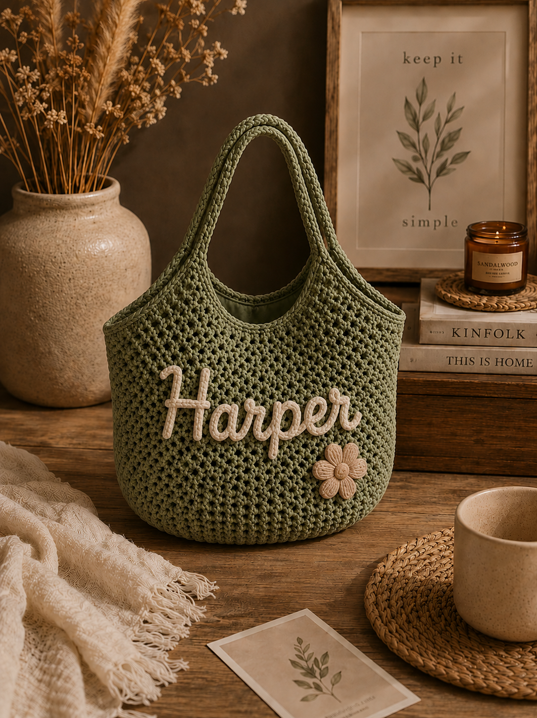 Personalized Handmade Crochet Kids Tote Bag