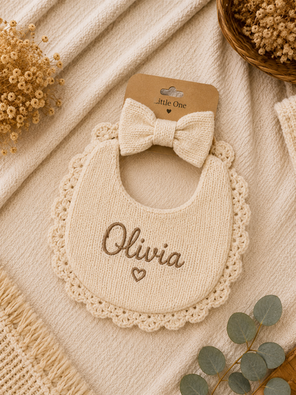 Handmade Floral Baby Bib & Bow Set
