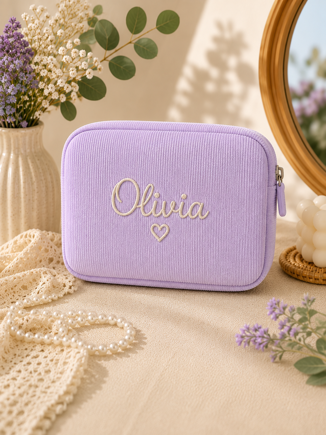 Hand Embroidered Floral Baby Name Bag
