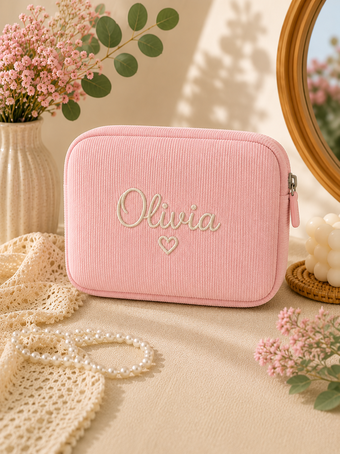 Hand Embroidered Floral Baby Name Bag