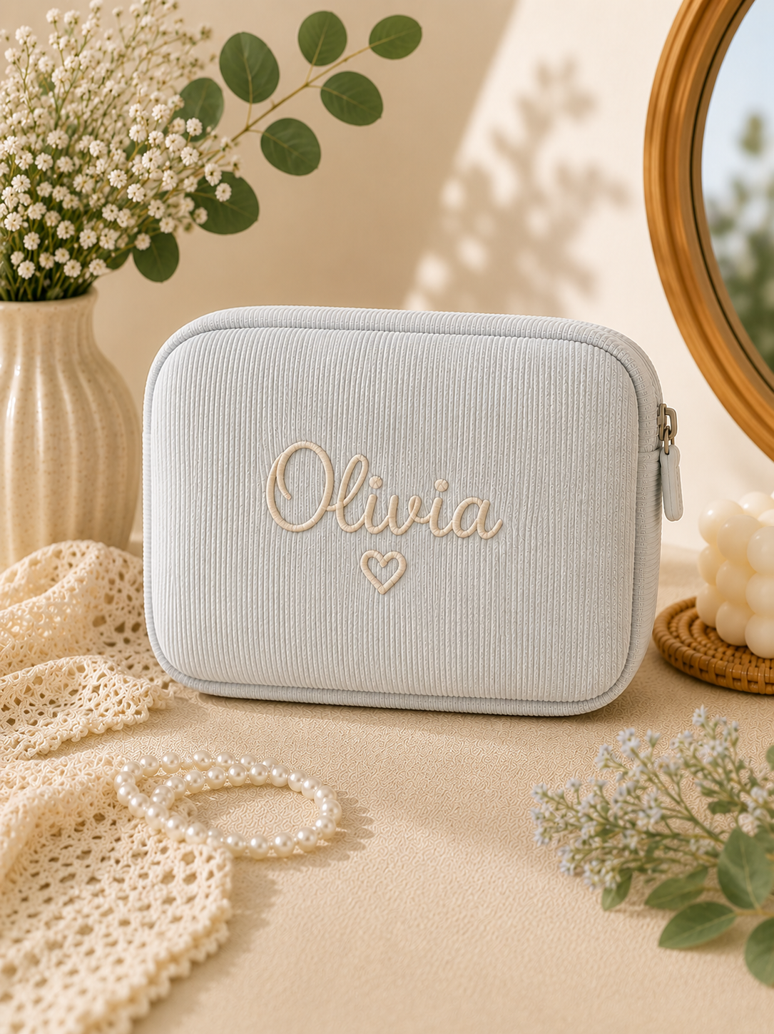 Hand Embroidered Floral Baby Name Bag