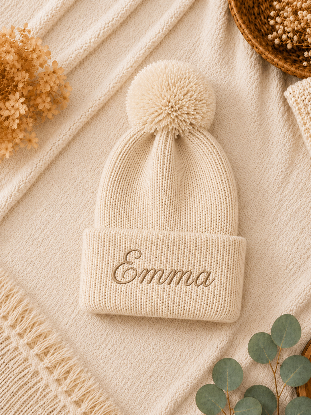 Personalized Pom Pom Baby Beanie