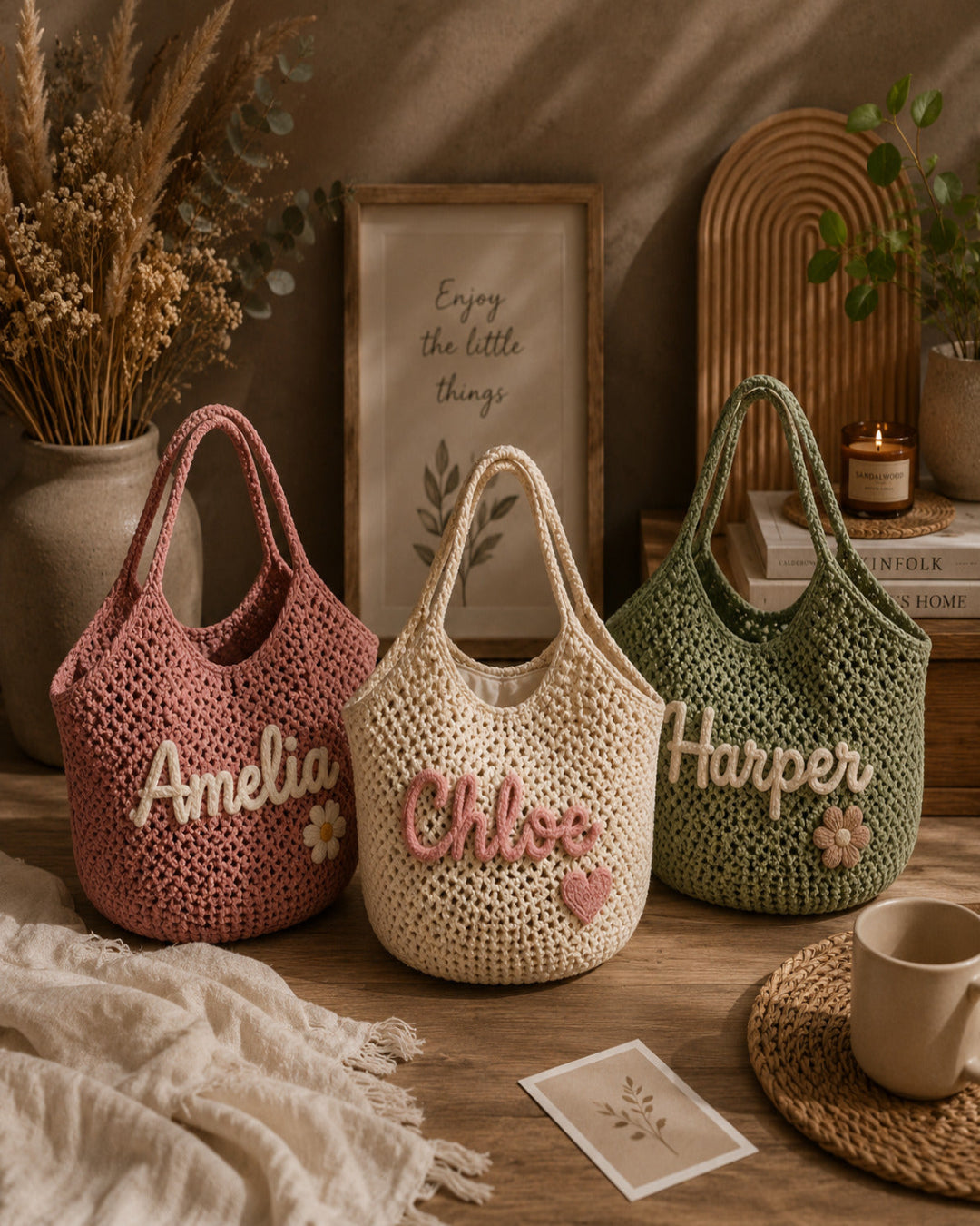 Personalized Handmade Crochet Kids Tote Bag