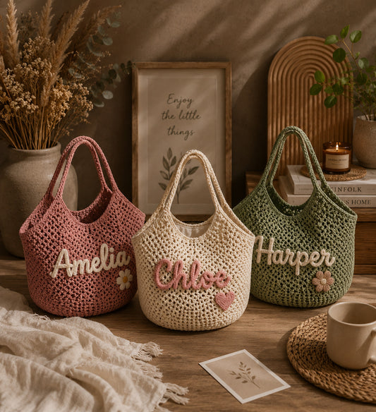 Personalized Handmade Crochet Kids Tote Bag